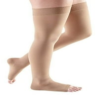 ženske kompresijske čarape do bedara s otvorenim nožnim prstima, prirodne, izrez u obliku donjeg dijela leđa, donji dio leđa, donji