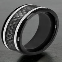 Obalni nakit prsten s umetkom od nehrđajućeg čelika s crnim premazom i ugljičnim vlaknima