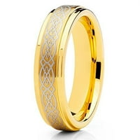 Zaručnički prsten od volframa od 18k žutog zlata, volframov prsten s keltskim dizajnom, volframov karbid, udobno pristajanje za muškarce