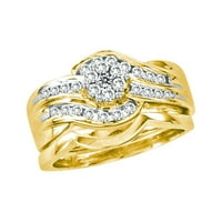 Ženski prsten od žutog zlata od 14 karata s okruglim dijamantom za mladence, Set Zaručničkih prstenova od 14151