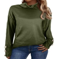 Ženski Casual pleteni vrhovi od dolčevite široke bluze od tunike u jesenskom rebrastom puloveru u boji vojske zelene boje 4 inča