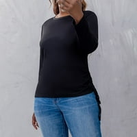 Ženska jednobojna majica dugih rukava Plus size casual majica s okruglim vratom gornji dio crne boje