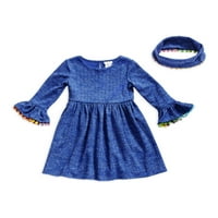 Youngland Girls Bell Sheeve igrajte haljinu s pom pom detaljima i odgovarajućim šal, veličine 7-16