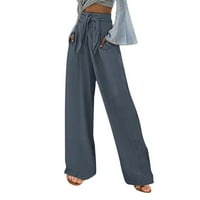 Ženske široke hlače u donjem rublju, ženske Ležerne jednobojne hlače s labavim džepovima, hlače s elastičnim pojasom u struku, duge