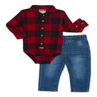 Wrangler Baby Boy Flanel Bodysuit i traper hlače s dugim rukavima, 2-komad, 0 3m-24m