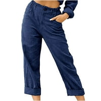 Ženske hlače A-liste, Casual Pamučne i lanene hlače Plus size, jednobojne elastične hlače s vezicama, široke oprane hlače s džepovima,