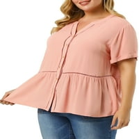 Jedinstveni prijedlozi ženska košulja Plus Size S izrezom u obliku slova U i kratkim rukavima, jednobojni Peplum Top