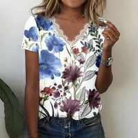 Ženska majica s čipkom u obliku slova Flora s printom, ljetne majice kratkih rukava, elegantne casual Ženske košulje širokog kroja,