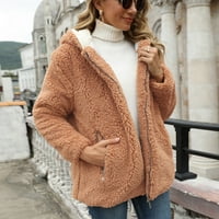 Ženski kaput s kapuljačom, zimski Casual topli kaput s patentnim zatvaračem dugih rukava, jednobojna gornja odjeća s džepom, veliki