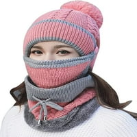 Pletena kapa od marame obložena runom, set maski za usta za djevojčice, skijaška kapa, ženske zimske kape od skule s pompom