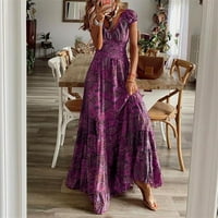 Haljina visokog struka ženska elegantna večernja haljina kratkih rukava s cvjetnom suknjom A kroja u boho stilu ležerna Maksi haljina