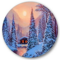 Designart 'River House u šumi i zimskom krajoliku I' jezero House Circle Metal Wall Art - Disk od 36
