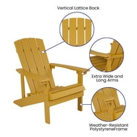 _ Set stolica za sve vremenske uvjete od polimernog drveta žute boje s kremastim jastucima za palubu, trijem i popločani dio dvorišta