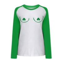 Prevelike majice za žene Raglan dugih rukava dukserice s okruglim vratom Slatki patuljak koji drži zelenu djetelinu ležerni grafički