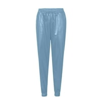 Ženske ljetne Vintage jednobojne hlače s džepom na vezanje, Ležerne modne kožne hlače s vezicama na nogama