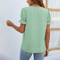 Ženski vrhovi ljetne Ležerne široke jednobojne bluze s izrezom u obliku slova U i kratkim rukavima u zelenoj boji u boji
