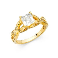 Nakit 14-karatno žuto zlato izrezano princeza kvadratnog oblika s kubičnim cirkonijem 8 zaručnički prsten veličina 11