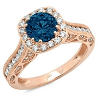 2. dijamant okruglog reza s prirodnim londonskim plavim topazom od ružičastog zlata od 14 karata s umetcima prsten od 6,5