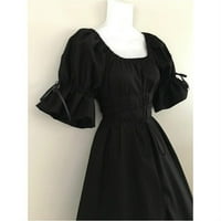 Jesenske haljine, ženska Vintage haljina s kratkim rukavima s laticama i okruglim vratom, Ženska haljina u crnoj boji