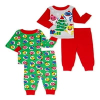 Baby Shark Božićni blagdanski dječak i djevojčica Unise Cotton Pidžama set, 4-komad, veličine 12m-5t
