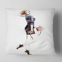 DesignArt Modna mlada djevojka - Sažetak jastuka za bacanje portreta - 16x16