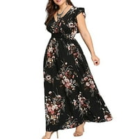 Plus-Size Ženska ljetna haljina s izrezom u obliku inča i boho cvjetnim printom bez rukava