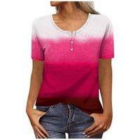 + Ženska jednobojna majica s gradijentnim printom s okruglim vratom na kopčanje kratkih rukava, ležerni vrhovi