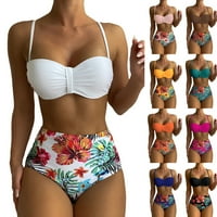 Ženska dva kupaća kostima plus veličine, cvjetni Bikini setovi visokog struka, kupaći kostimi s naramenicama, kupaći kostimi