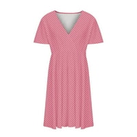 Ženska ružičasta Mini sundress veličine plus s točkicama u obliku točkica s izrezom u obliku slova u, kratkim rukavima, visokim strukom,