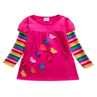 Dječje haljine A kroja s dekorom leptira, ljuljačka haljina za malu djecu, jesenska haljina s okruglim vratom s volanima, ružičasta