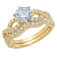 1. 14k prirodni akvamarin okrugli dijamant od žutog zlata s naglascima vjenčani set od 4,75
