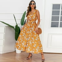 Ljetne haljine veličine 91 Plus size S izrezom u obliku slova u i cvjetnom plisiranom suknjom za ljeto prevelike, Nova Šifonska duga