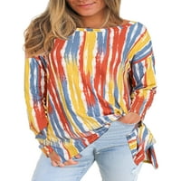 Ženska majica s prugama s okruglim vratom, ženska ležerna bluza dugih rukava Plus size majica