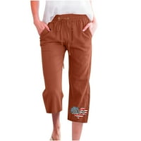 Capri hlače za Žene, Ležerne ljetne rastezljive hlače s visokim strukom od pamuka i lana, hlače širokih nogavica
