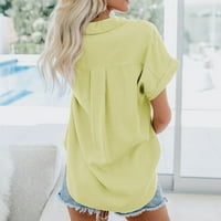 Topovi za žene trendovi ženska ležerna jednobojna bluza na kopčanje majica kratkih rukava ljetni topovi u žutoj boji
