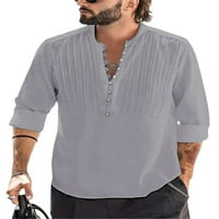 Muški vrhovi, košulje s izrezom u obliku slova B, tunika na kopčanje, Muška ležerna bluza s dugim rukavima s običnim krojem, Siva