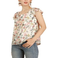 Jedinstvene povoljne ponude ženski kvadratni vrat cvjetni ružičasti rukav šifon bluza