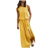Ljetne haljine za žene s printom okruglog vrata A-kroja duga seksi haljina Bez rukava za odmor žuta, e-mail