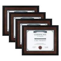 Okviri dokumenata za drveni dizajn lemans, 8,5x11, set od 4, crni i orahovi smeđi, zidni okvir za diplome i certifikate