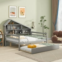 Krevet za kuću u punoj veličini od drveta u obliku drveta s policom za odlaganje i ladicom za spavaću sobu, siva