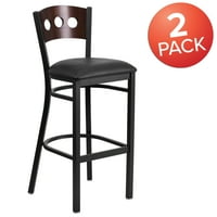 Flash Furniture Pk. Metalna restoranska barska stolica s crnim okruglim naslonom-naslon od oraha, sjedalo od crnog vinila