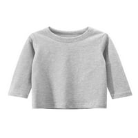 Majica za malu djecu, majice dugih rukava, jednobojna majica, kućni casual pulover, bluza s okruglim vratom, siva