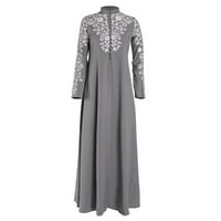Ženska haljina kaftan Arapska Jilbab Abaia Maksi haljina s čipkastim šavom elastične haljine za žene siva