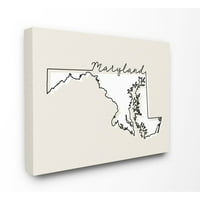 Stupell Industries Maryland Home State Map Neutral Print Design Canvas Wall Art by Daphne Polselli