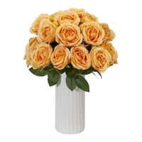 Gotovo prirodna ruža Umjetni cvjetni aranžman u bijeloj vazi, žuta