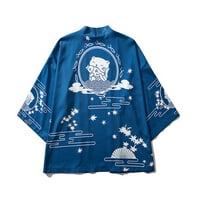 Muški kardigan za brzo sušenje kimono s printom u stilu maskare s rukavima od sedam dijelova - plava