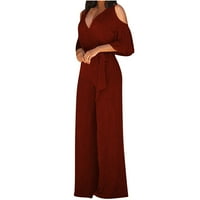 Ženski ljetni casual kombinezoni, ženske modne hlače širokih nogavica, jednobojni vrhovi kratkih rukava s izrezom u obliku slova