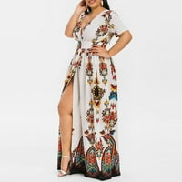 Duge proljetne haljine za žene, Ženska boho haljina s cvjetnim printom Plus size, ležerna Maksi haljina s izrezom u obliku slova