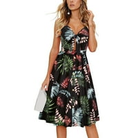 haljine za žene, Ženska ležerna cvjetna sundress bez rukava, ljetne haljine s izrezom u obliku slova B i prednjim vezicama s naramenicama