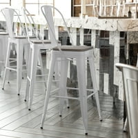 30-inčna visoka bijela metalna barska stolica za unutarnju i vanjsku upotrebu s uklonjivim naslonom i sivim sjedalom od smole za